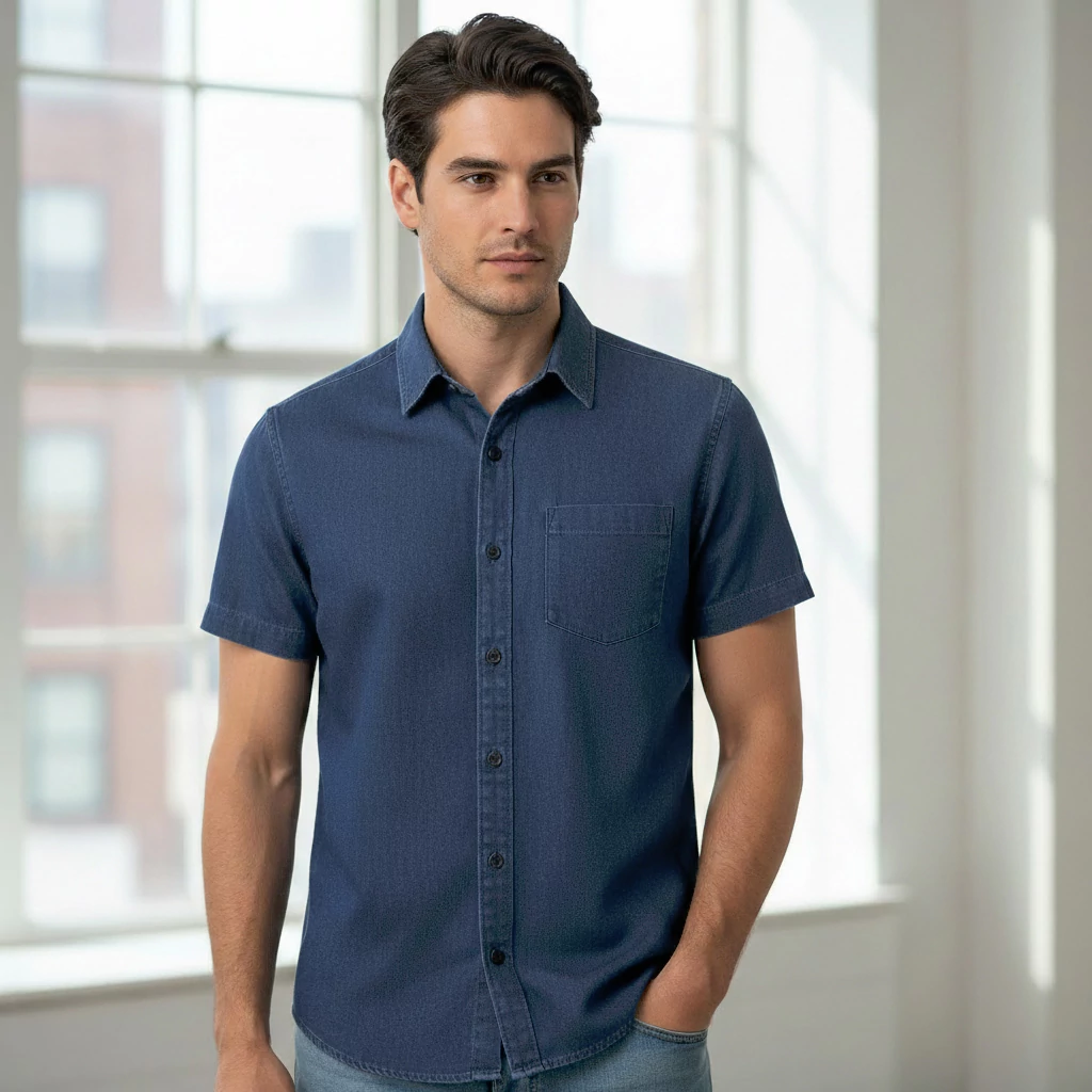 پیراهن مردانه لی آبی کاربنی آستین کوتاه - Image 2